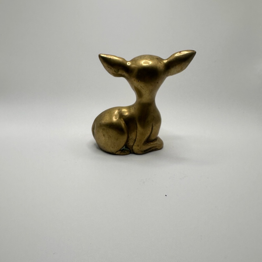 Vintage Brass Deer Fawn Figurine Mid Century Woodland Decor Gold Animal Statue - Picture 5 of 5
